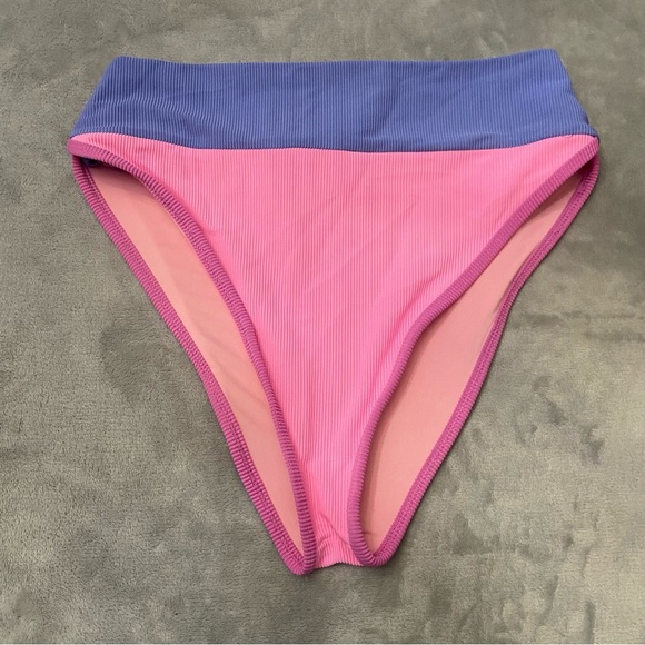 Beach Riot Pink and Purple Bikini Bottoms Modern Color Block Design - Picture 2 of 6